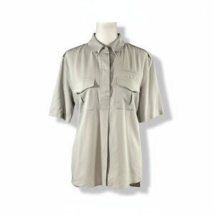 Equipment Silk Utility Shirt | Gray Short Sleeve Button-Down | XS